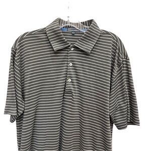 ALAN FLUSSER Pearl Washed Cotton Gray & White Striped Gold Shirt, Size Medium